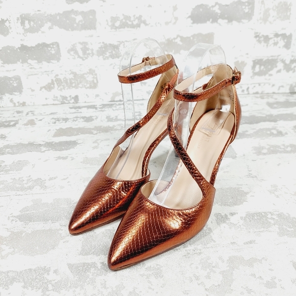 NEW Naturalizer 27 Edit Abilyn Brown Snake Pointy Toe Ankle Strap Pump Heel W697 - Picture 2 of 14